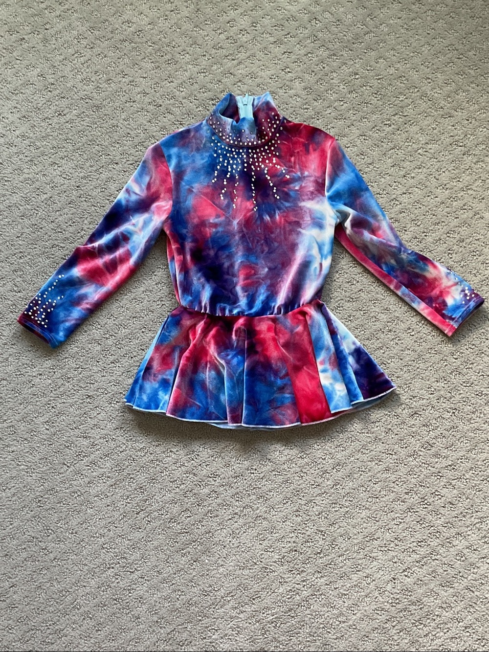Kids Tie-Dye Figure Skating Dance Costume with Rhinestones - Blue & Red 0453